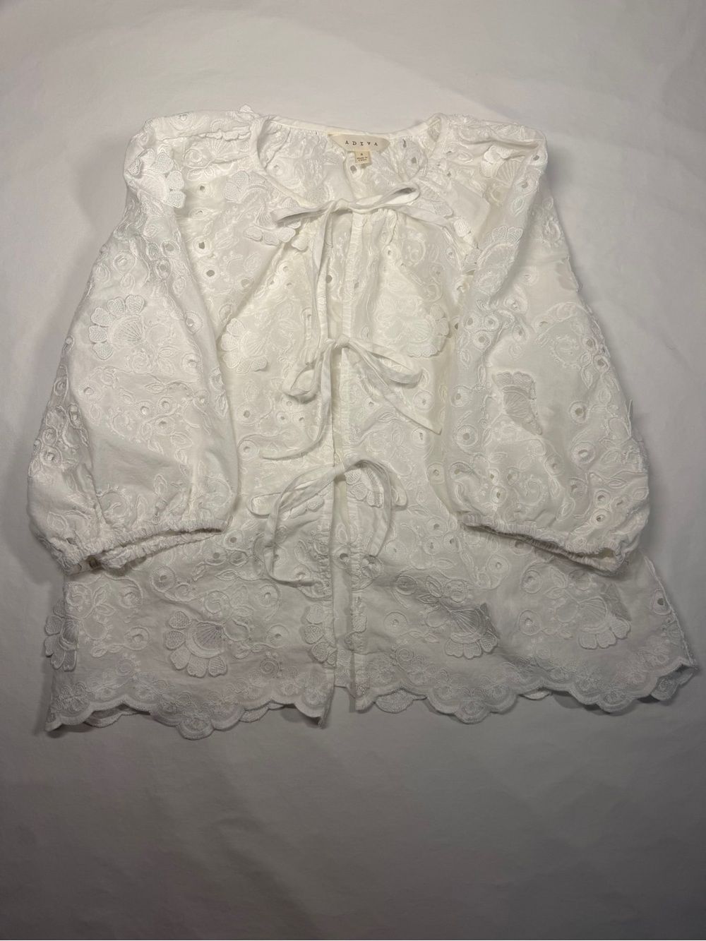 Adiva White Eyelet Tie-Front Peasant Blouse